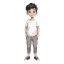a boy , waering white tshirt and half pant. 