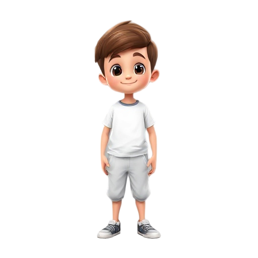 a boy , waering white tshirt and half pant. 