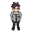 "a top-down pixel art character in the style of classic final fantasy games. the character is a young man with a cocky and egotistical expression, wearing a school uniform with a loosened tie and slig