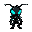 small warrior ant character, humanoid shape. the ant has black armor-like body, glowing cyan eyes, style inspired by hollow knight, dark fantasy atmosp