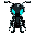small warrior ant character, humanoid shape. the ant has black armor-like body, glowing cyan eyes, style inspired by hollow knight, dark fantasy atmosp
