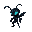 small warrior ant character, humanoid shape. the ant has black armor-like body, glowing cyan eyes, style inspired by hollow knight, dark fantasy atmosp