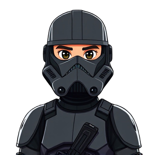 sci fi soldier in dark grey star wars armor
