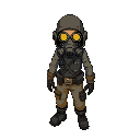 a post-apocalyptic scavenger wearing a gas mask
