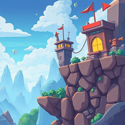 digital world background boss scene with platform eye-level angle