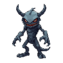 full body ai computer-themed enemy monster with eye-level angle facing west and slightly tilted towards the camera with fighting pose