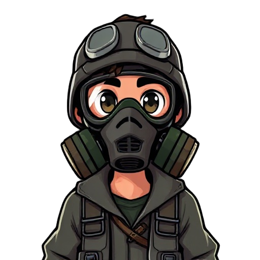 a survivor in a post apocalypse wearing a gasmask