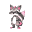 pokemon, raccoon, steel and fairy type, grey and dark pink
