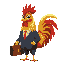 cute golden male rooster wearing a business suit holding a briefcase his tail has a tint of red  