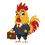 cute golden male rooster wearing a business suit holding a briefcase his tail has a tint of red chibi big wide body detail 