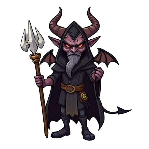 generate a demon warlock with horns holding a staff