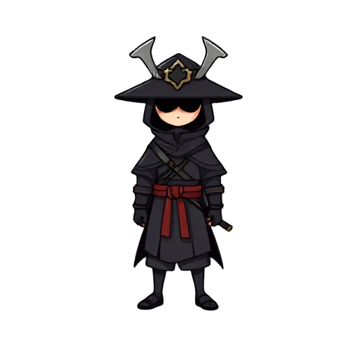 a small not to flashy sprite of a no face samurai character in a cloak and a hat