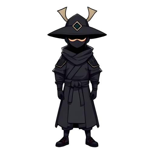 a sprite of a no face samurai character in a cloak and a hat