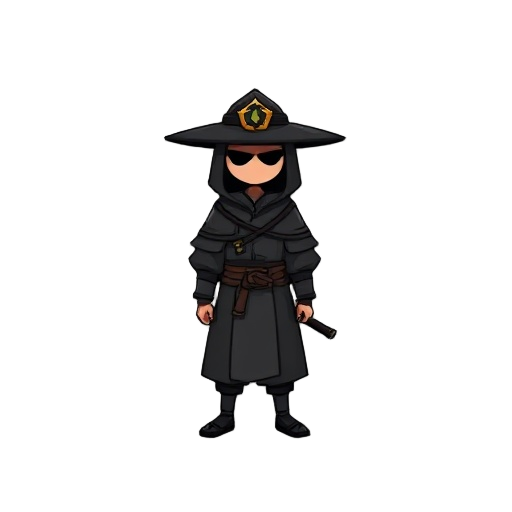 a simple sprite of a no face samurai character in a cloak and a hat