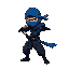 ninja de azul y negro con una espada el ninja sea del futuro y que en la espalda tena una capa media desgastadas 