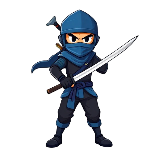 ninja de azul y negro con una espada el ninja sea del futuro y que en la espalda tena una capa media desgastadas 