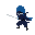 ninja de azul y negro con una espada el ninja sea del futuro y que en la espalda tena una capa media desgastadas 
