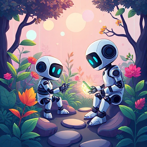 o nome do meu projeto é : coderbyte, crie uma logo tema visual: "cyber garden" (jardim cibernético) conceito central "robôs aprendendo em um mundo digital vibrante e amigável" um universo onde tecnologia e natureza se encontram - robôs fofos explorando am