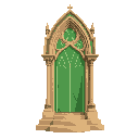 cálice gótico de cor verde, inspirado em arte sacra católica medieval. o cálice deve ter base e haste ornamentadas com detalhes finos, lembrando arquitetura gótica (arcos, pontas, arabescos). na frent