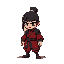 samurai without helmet with tied hair in classic red and black clothes