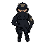 special forces police, black uniform, balaclava and helmet, yellow symbol on the arm