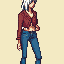 tall brunette woman, long legs, cropped, skinny jeans pants, flipflops, white hair.