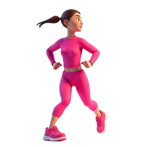 make a human dressed in hot pink running clothes and hot pink running shoes. the human should be running and viewed from profile. 