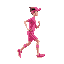 make a human dressed in hot pink running clothes and hot pink running shoes. the human should be running and viewed from profile. 