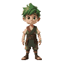  boy in peasant clothes with green hair and bandages on his hands