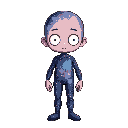 a humanoid being with a male body without a mouth and with completely white and bright eyes and with a universe inside its body with galaxies and stars visible inside it