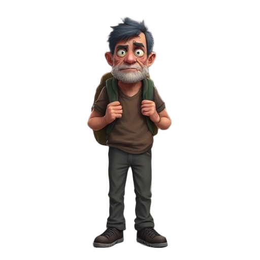 ugly homeless man with a backpack