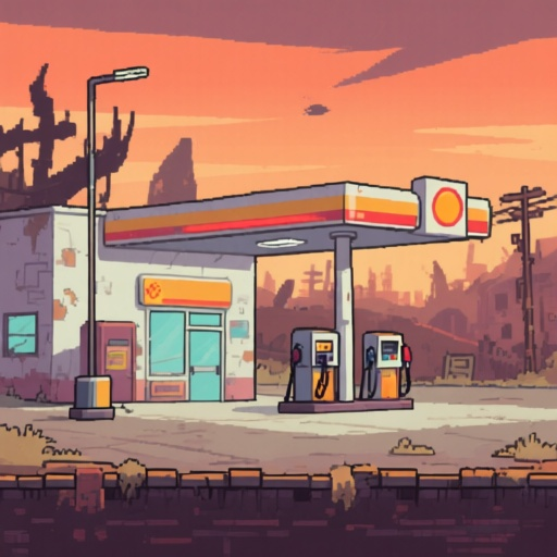 simple gas station in sideview for my 2d sidescroller post-apo game. 