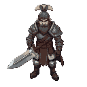 2d top-down warrior with a giant sword, clothing heavy armours