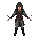 2d top-down assassin with daggers in each hand, clothing light clothing