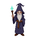 2d top-down wizard with a wand, clothing mage robe