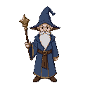 2d top-down wizard with a wand, clothing mage robe