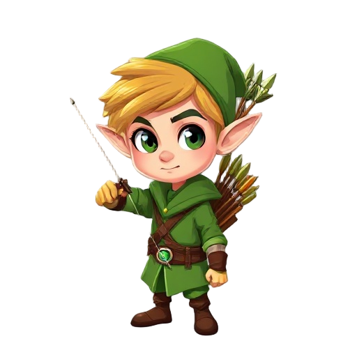 an elf archer wearing green clothes, with a bow and arrows on back