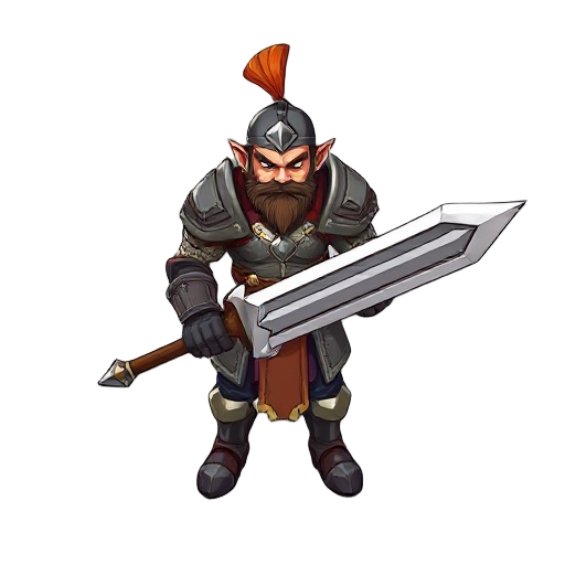 2d top-down warrior with a giant sword, clothing heavy armours