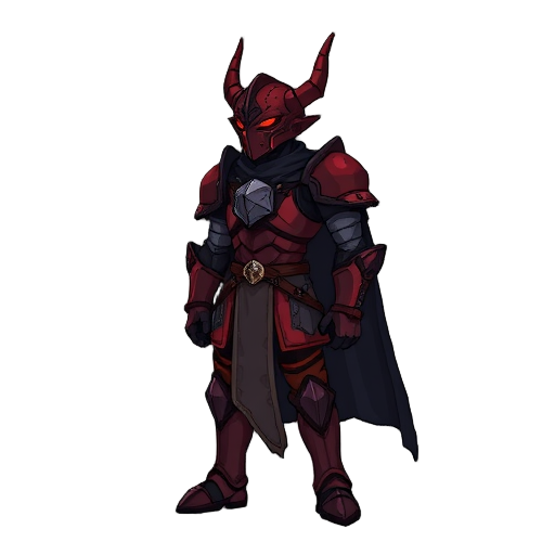 igris from solo leveling, tall armored knight made of dark red armor with glowing red eyes and a tattered cape. create two small pixel sprites side by side — one facing left, one facing right. pokémon / rpg maker style (64×64). clean outlines, limited col