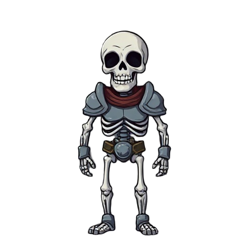 generate an image of a skeleton, with worn armor covering its body