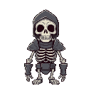 generate an image of a skeleton, with worn armor covering its body