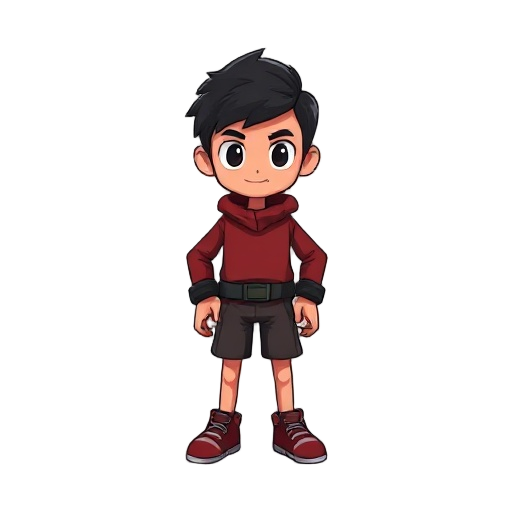2d character in a idle pose, use dark red and black colors only