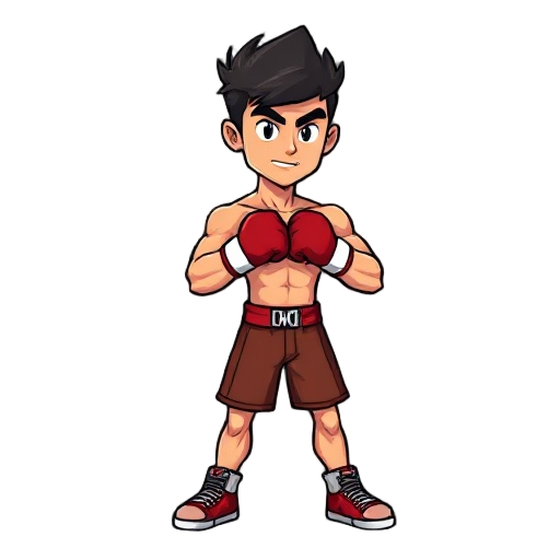 max ventura lutado de boxe sem camisa e com luvas em pixel-art 