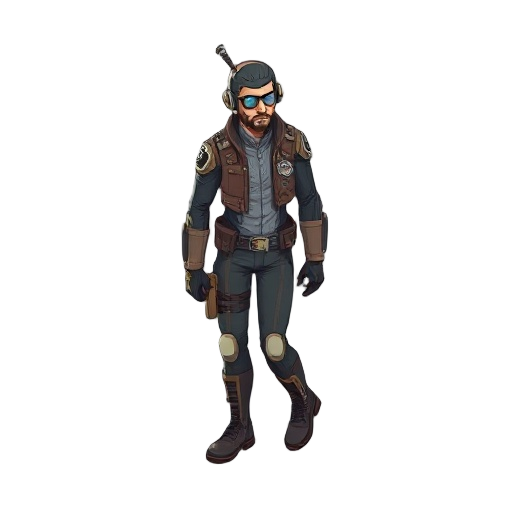 retro futuristic steam punk man walking