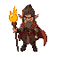 fire mage holding staff with fire coming out of it and looking serious