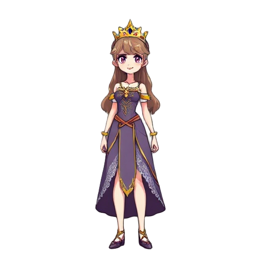 anime styled 2d pixel princess with human like body proportions, tall and mature 