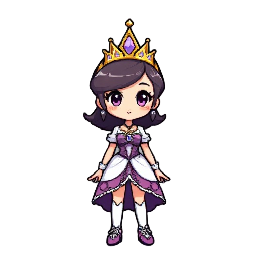 anime styled 2d pixel princess with a egostical face wit human like body propotions