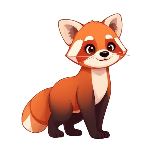 game character concept of a cute red panda for a 2d platformer. full body, neutral standing pose, side-view. cartoon style, flat colors, transparent background.