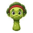 broccoli character with a red headband in front view