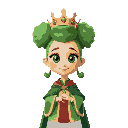 bok choy dressed as a queen, with a crown and cape, slim, beautiful, anthropomorphized, with pigtails, using bright and natural colors.